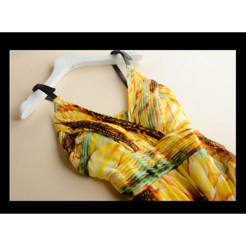 Pure Silk Beach Dress Yellow Long Women Summer Clothing